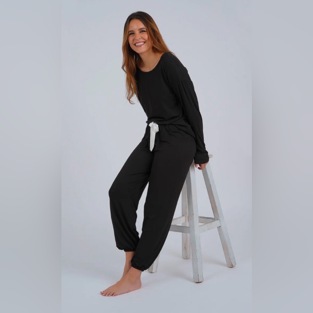Gillis Black Jumpsuit with White Tie waist